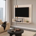 Ver imagem 1 de Painel Tv 32 Pol Sala Quarto Suspenso Nicho Prateleira 90x90:offwhite/cedro
