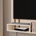Ver imagem 3 de Painel Tv 32 Pol Sala Quarto Suspenso Nicho Prateleira 90x90:offwhite/cedro