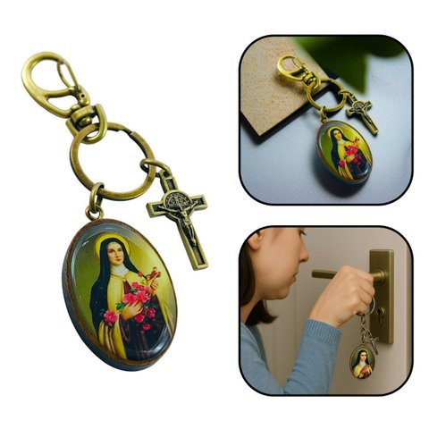 Chaveiro Santa Teresinha do Menino Jesus com Mosquetão