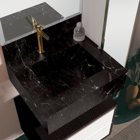 Bancada em Porcelanato para Banheiro 60cm Max com Cuba Esculpida Yescasa Preto/Black