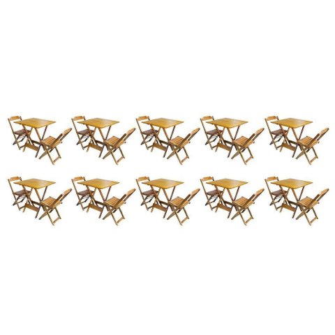 Kit 10 Jogos De Mesa Dobravel Com 2 Cadeiras De Madeira 70X70 - Mel - Amarelo
