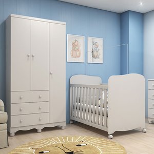 Quarto de Bebê com Berço e Guarda Roupa 3 Portas 100% MDF Mimo 