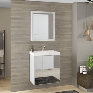 Conjunto para Banheiro 1 Gabinete Espelhado com Cuba 1 Espelheira Blanc Móveis Bosi