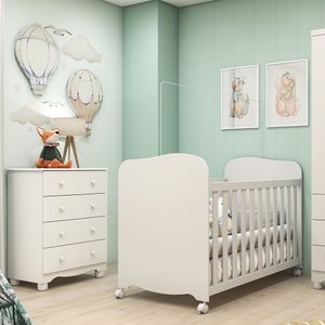 Quarto de Bebê com Berço e Cômoda 4 Gavetas 100% MDF Mimo 