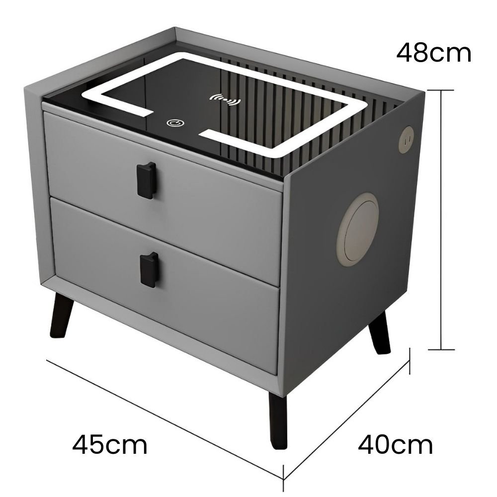 MESA DE CABECEIRA INTELIGENTE CINZA COM DIGITAL BIOMETRIA SEGREDO 2 GAVETAS CAIXA DE SOM BLUETOOTH - 7