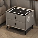 Ver imagem 2 de MESA DE CABECEIRA INTELIGENTE CINZA COM DIGITAL BIOMETRIA SEGREDO 2 GAVETAS CAIXA DE SOM BLUETOOTH