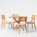 Ver imagem 2 de Conjunto Mesa de Jantar Thai Redonda Carvalho Americano - 1,20m + 4 Cadeiras Lalá Encosto Palha Crem