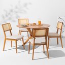 Ver imagem 1 de Conjunto Mesa de Jantar Thai Redonda Carvalho Americano - 1,20m + 4 Cadeiras Lalá Encosto Palha Crem