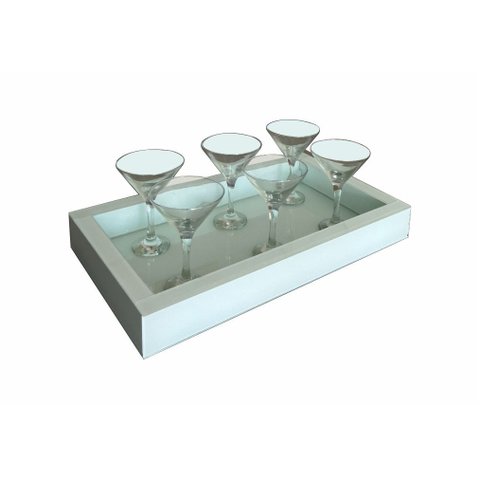 Bandeja Grande Branca Vidro Decoração Luxo para Cozinha Sala Bar 60x35