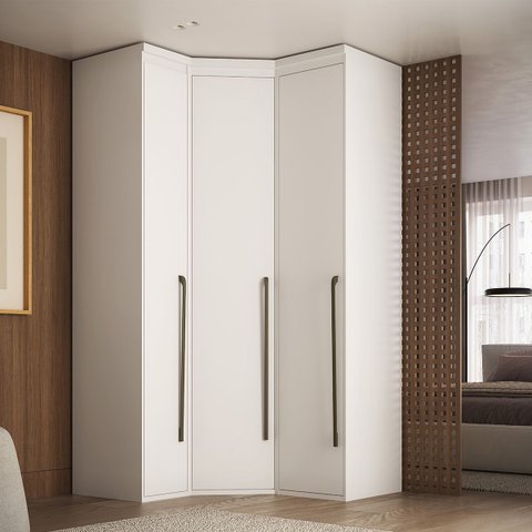 Guarda Roupa de Canto Obliquo 3 Portas Mdf Lotus Belmax:branco