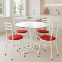 Ver imagem 2 de Mesa de Jantar Redonda 80cm Branca com 4 Cadeiras Estofada Branca