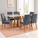 Ver imagem 1 de Conjunto Sala de Jantar Mesa Lisa 160cm Tampo MDF Vidro Canto Reto 6 Cadeiras Flavia