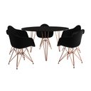 Ver imagem 2 de Mesa Jantar Redonda 110cm Preta Clips 3 Pés com 5 Poltronas Eames Eiffel Pretas Base Cobre