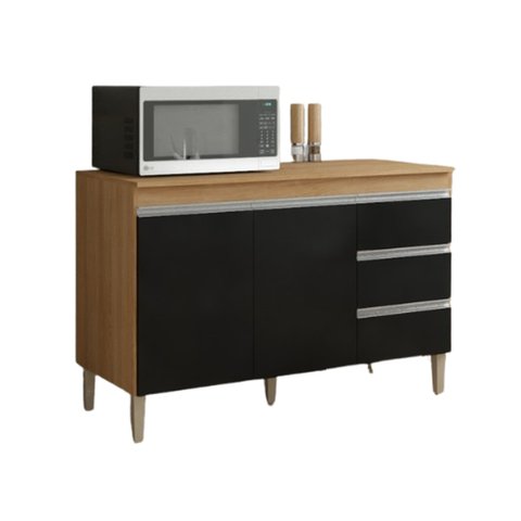 Multiuso Balcão Gabinete Andreia S/tampo 120cm 2 Portas 3 Gavetas Amendoa - Ajl Móveis Balcão Gabine