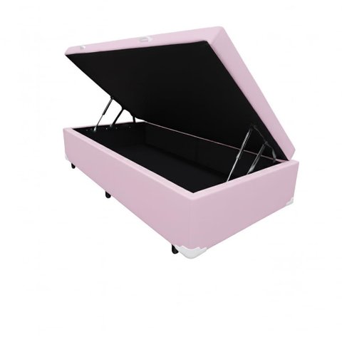 Cama Box Baú Solteirão Blindado Diversas Cores (96x203x42) - Corino Rosa