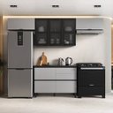 Ver imagem 1 de Cozinha Modulada 4 Peças 6 Portas 4 Gavetas MDF Dodradiça Slow Motion Lúmina Itatiaia Grafite/Fendi Cinza
