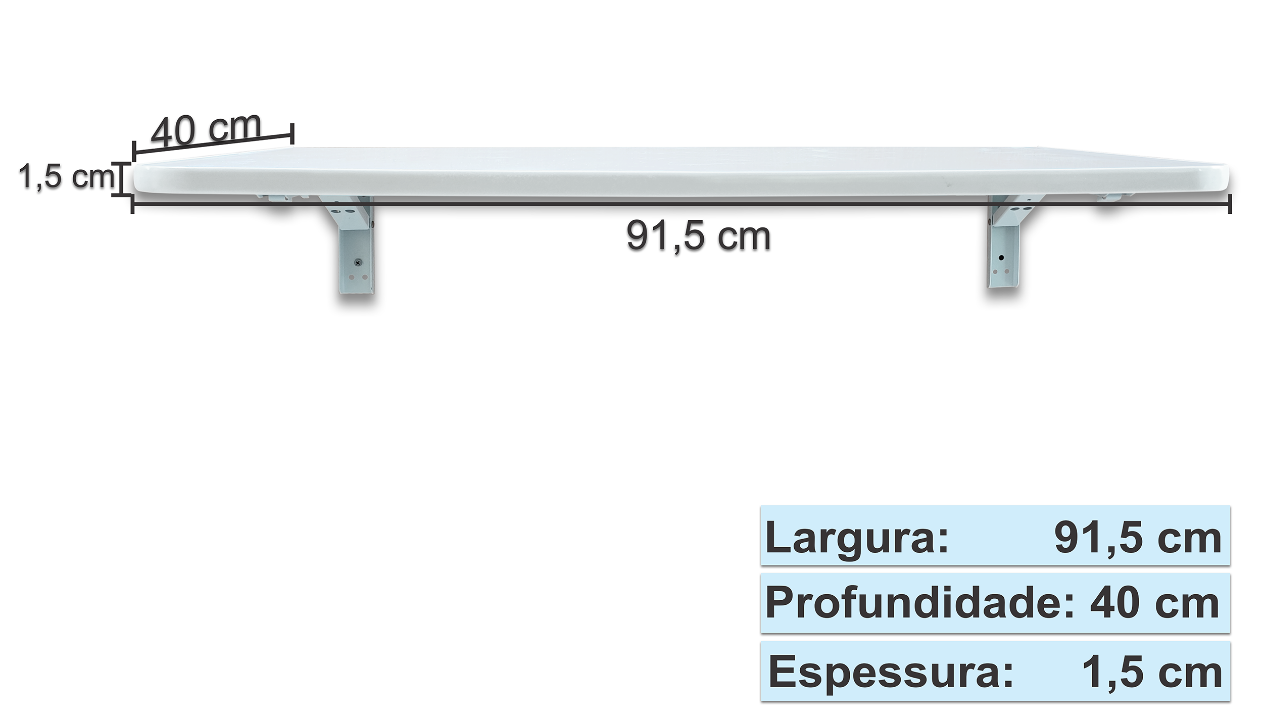 Mesa Dobrável - 91,5x40 - Cozinha, Quarto, Sala - Multiuso (cor Branca) - 3