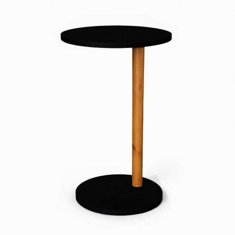 Mesa de Apoio Lateral Redonda Monopé MDF Madeira 35cm Preto Lubrano Decor