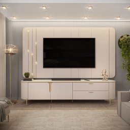 Rack Com Painel Celine Para TV Até 75 Polegadas 2 Portas 2 Gavetas LED Off White- DJ Móveis Bancada  - 2