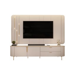 Rack Com Painel Celine Para TV Até 75 Polegadas 2 Portas 2 Gavetas LED Off White- DJ Móveis Bancada  - 3