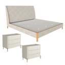 Ver imagem 2 de Cama King com Cabeceira Estofada e 2 Mesas com Gavetas Mdf Cor:veludo Creme com Luna