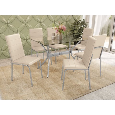 Conjunto Mesa com 6 Cadeiras Cmc790cr Linha Crome Combos Kappesberg Crome