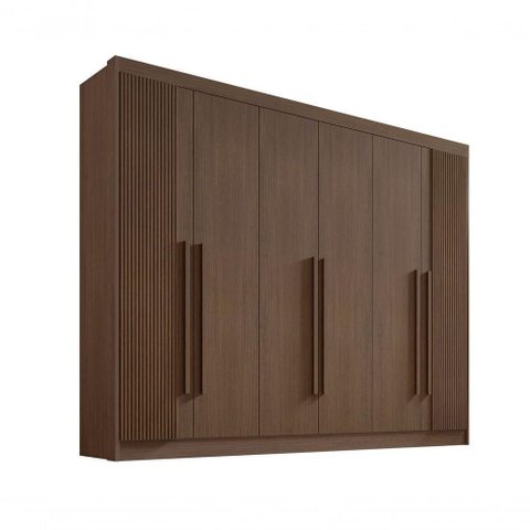 Guarda Roupa Casal 6 Portas Ripado 7 Gavetas sem Pés Athos - D' Doro Cinamomo/ripado