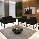 Ver imagem 2 de Sofá Namoradeira com 2 Poltronas Base Industrial Preto Marisa Linho Preto A79 D03 - D?rossi