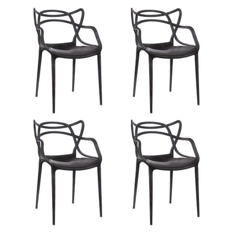 Kit 4 Cadeiras de Jantar Super Resistente e Empilhável Garden Life Cor Preto
