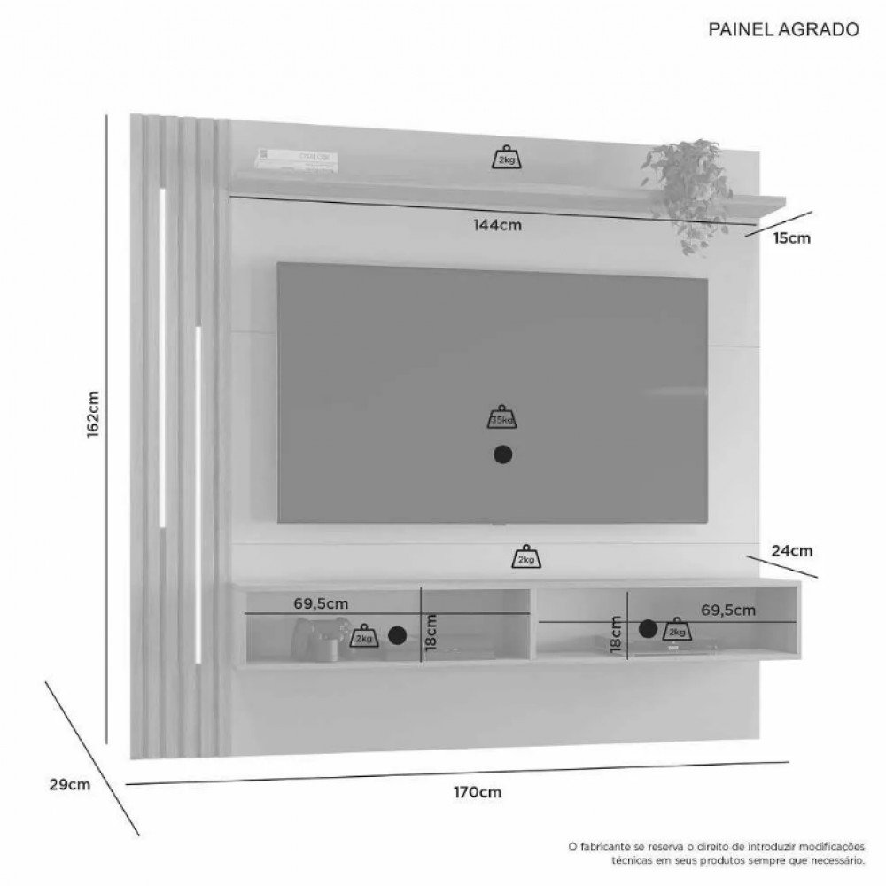 Painel para Tv até 65 Polegadas Agrado C/led Ripado Jcm Movelaria - 3