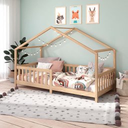 Cama Montessoriana Madeira Maciça Casa com Estrado Lisan Natural - 2