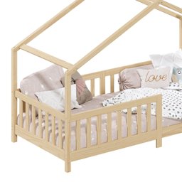 Cama Montessoriana Madeira Maciça Casa com Estrado Lisan Natural - 8