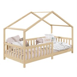 Cama Montessoriana Madeira Maciça Casa com Estrado Lisan Natural - 5