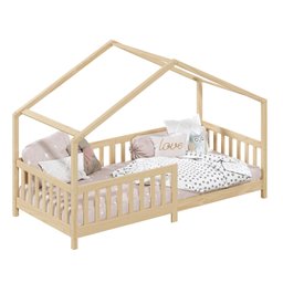 Cama Montessoriana Madeira Maciça Casa com Estrado Lisan Natural - 6