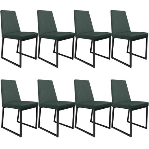 Kit 08 Cadeiras para Sala Jantar Base Aço Industrial Preto Dafne L02 Linho Verde Musgo - lyam 