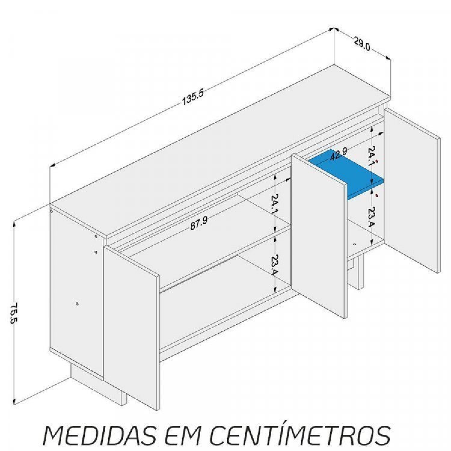 Kit 3 Peças com 1 Mesa de Canto 1 Estante 1 Aparador Los Angeles - 5