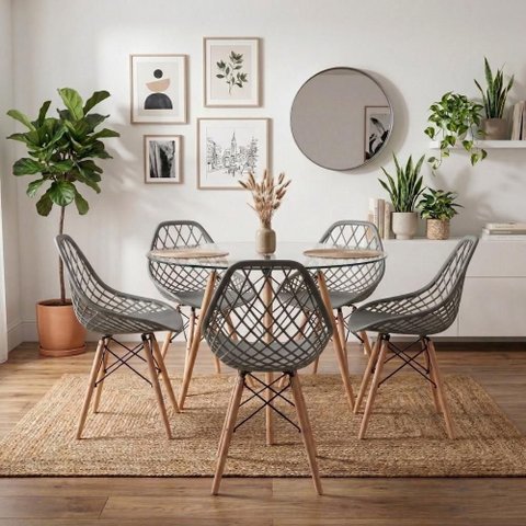Kit Mesa Eames Vidro 110cm + 5 Cadeiras Kaila Dsw - Seat&Co