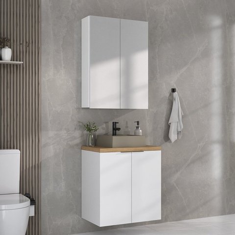 Conjunto de Banheiro 60cm CNJ4009 Nature Branco/Carvalho