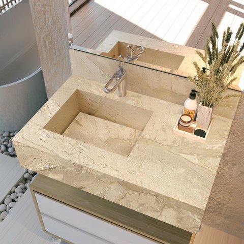 Bancada em Porcelanato para Banheiro 80cm Max com Cuba Esculpida 