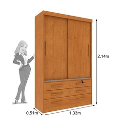 Guarda Roupa Solteiro 2 Portas 6 Gavetas 133cm Chicago   - 2