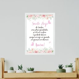 Quadro Cristão - Oração Santo Anjo 24x18cm - com Vidro:moldura Branca - 1