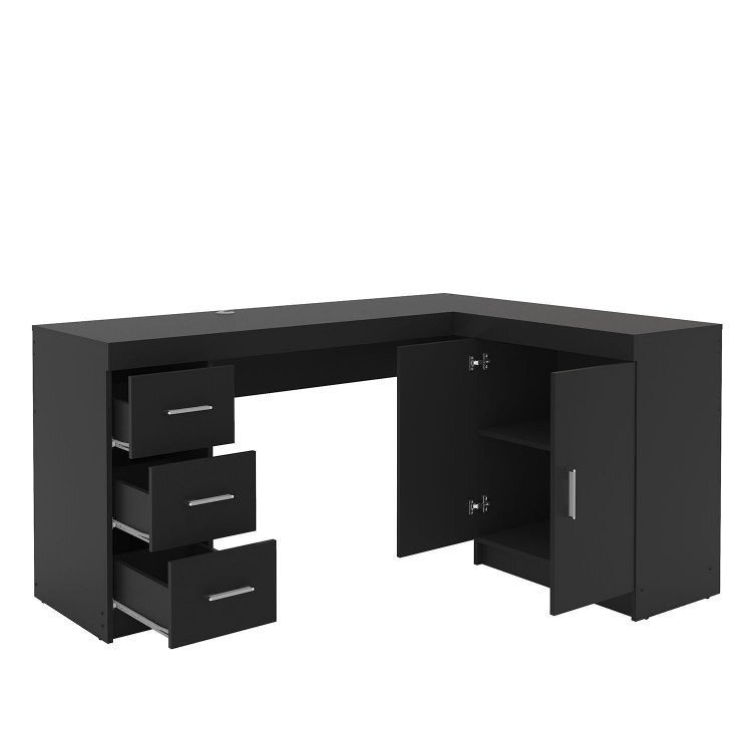 Conjunto Home Office 2 Peças com Mesa em L 2 Portas 3 Gavetas e Estante Livreiro Itapeva Politorno - 4