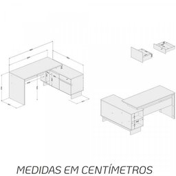 Kit 3 Peças com Mesa para Escritório em L, Mesa Reta e Armário Baixo Los Angeles - 9 Kit 3 Peças com Mesa para Escritório em L, Mesa Reta e Armário Baixo Los Angeles - 9