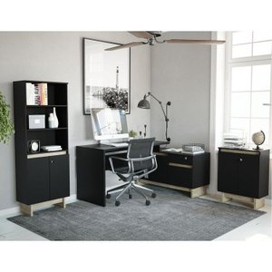 Kit 3 Peças com Mesa para Escritório em L, Armário Baixo e Estante Los Angeles