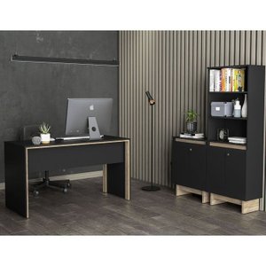 Kit 3 Peças com Mesa para Escritório 135cm, Armário Baixo e Estante Los Angeles
