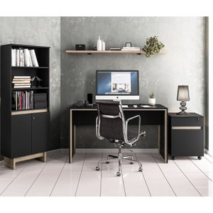 Kit 3 Peças com Mesa para Escritório 135cm, Estante e Gaveteiro Los Angeles