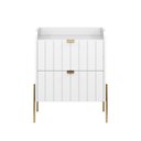 Ver imagem 2 de Mesinha de Canto Branco para Quarto Estilo Europeu Classico Moriah 45cm Pes e Puxadores Aço Dourado