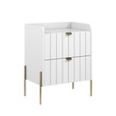 Ver imagem 4 de Mesinha de Canto Branco para Quarto Estilo Europeu Classico Moriah 45cm Pes e Puxadores Aço Dourado
