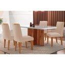 Ver imagem 1 de Conjunto: Mesa Sala Jantar Berlim C/ Tampo Madeirado Vidro Canto Curvo 120x80cm e 4 Cadeiras