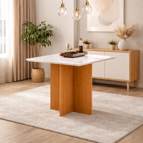 Mesa de Jantar Quadrada de Vidro 4 Lugares 90cm sem Cadeiras Helô Poliman Móveis